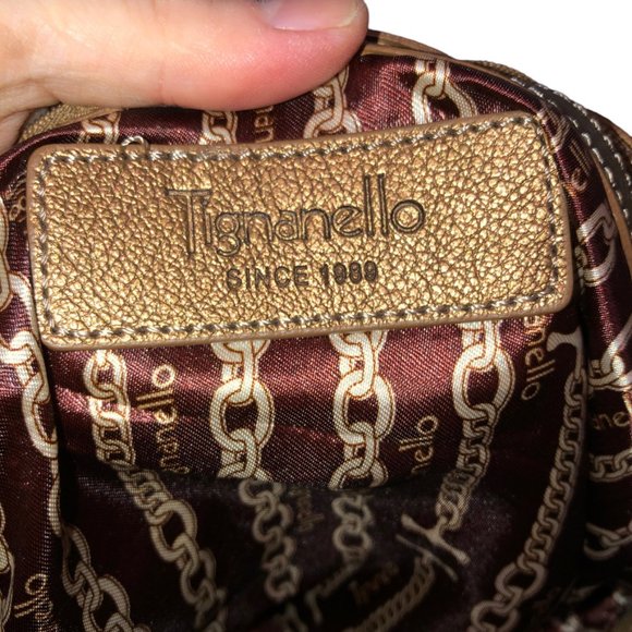 Tignanello HOLIDAY rich gold leather cross body hand bag gold chain link… - Picture 2 of 7